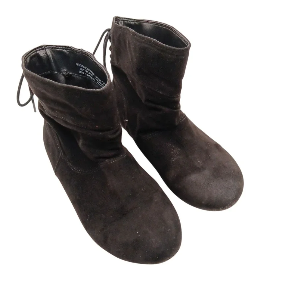 Faded Glory Girls‎ Black Faux Suede Ankle Boots Back Tie US 13 Kids Cute